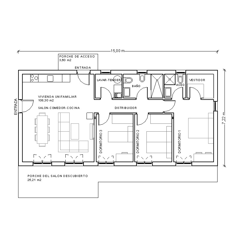 Casa de 3 dormitorios. Planta.